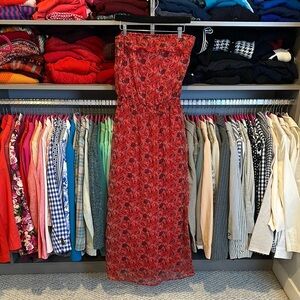 L8ter red roses strapless elastic waistband lined maxi dress size S